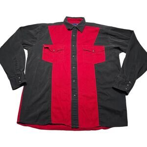 Vintage Wrangler Western Shirts Pearl Snap Color Block Red Black 90s Mens Medium